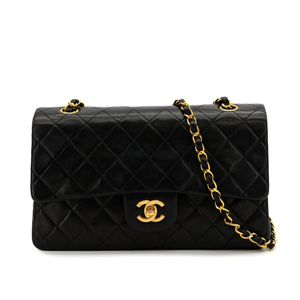 VINTAGE CHANEL CLASSIC FLAP MEDIUM CHAIN SHOULDER BAG BLACK LAMB SKIN GOLD HARDWARE 90319588