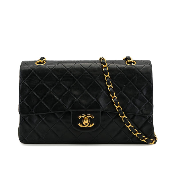VINTAGE CHANEL CLASSIC FLAP MEDIUM CHAIN SHOULDER BAG BLACK LAMB SKIN GOLD HARDWARE 90319925