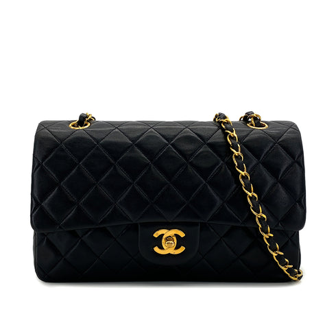 VINTAGE CHANEL CLASSIC FLAP MEDIUM CHAIN SHOULDER BAG BLACK LAMB SKIN GOLD HARDWARE 90321003