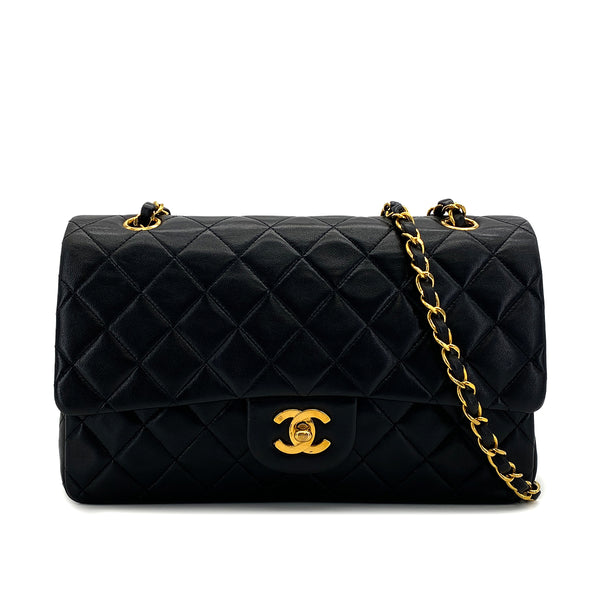 VINTAGE CHANEL CLASSIC FLAP MEDIUM CHAIN SHOULDER BAG BLACK LAMB SKIN GOLD HARDWARE 90321003