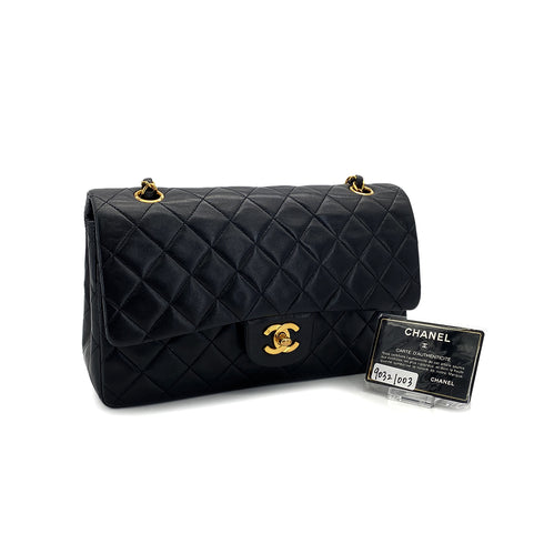VINTAGE CHANEL CLASSIC FLAP MEDIUM CHAIN SHOULDER BAG BLACK LAMB SKIN GOLD HARDWARE 90321003