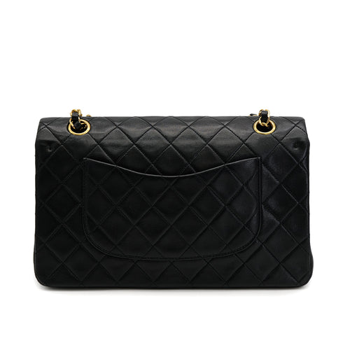 VINTAGE CHANEL CLASSIC FLAP MEDIUM CHAIN SHOULDER BAG BLACK LAMB SKIN GOLD HARDWARE 90321007