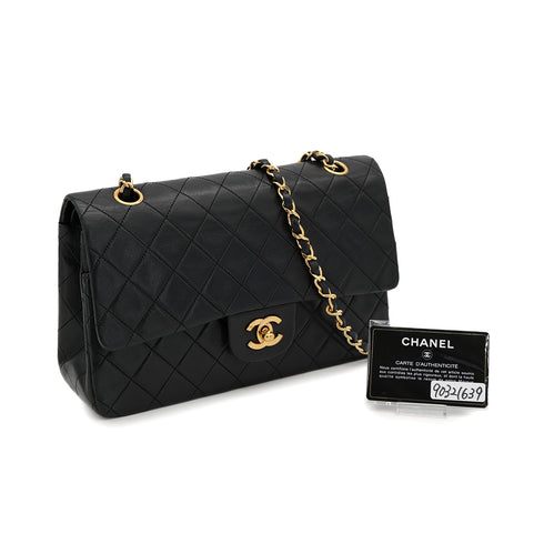 VINTAGE CHANEL CLASSIC FLAP MEDIUM CHAIN SHOULDER BAG BLACK LAMB SKIN GOLD HARDWARE 90321639