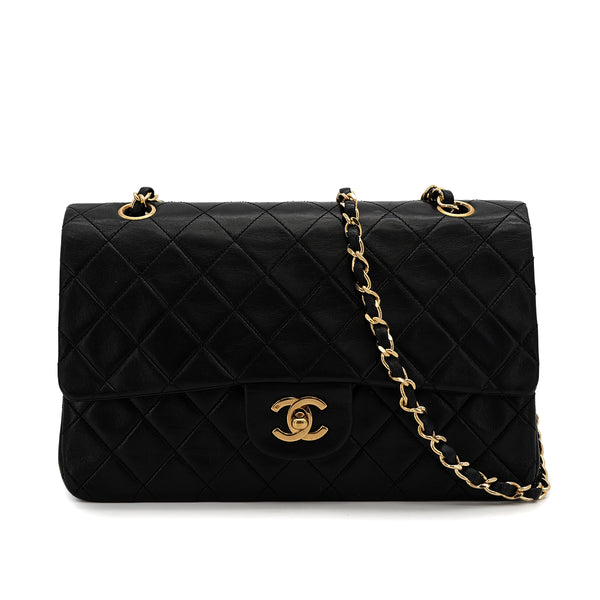 VINTAGE CHANEL CLASSIC FLAP MEDIUM CHAIN SHOULDER BAG BLACK LAMB SKIN GOLD HARDWARE 90321639