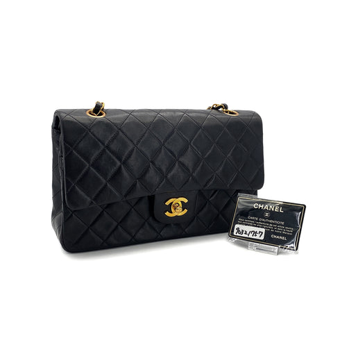 VINTAGE CHANEL CLASSIC FLAP MEDIUM CHAIN SHOULDER BAG BLACK LAMB SKIN GOLD HARDWARE 90321757