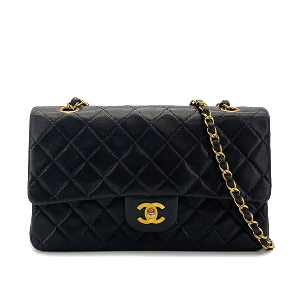 VINTAGE CHANEL CLASSIC FLAP MEDIUM CHAIN SHOULDER BAG BLACK LAMB SKIN GOLD HARDWARE 90321757