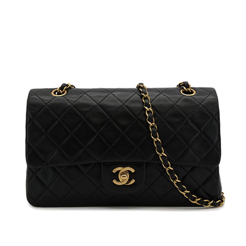 VINTAGE CHANEL CLASSIC FLAP MEDIUM CHAIN SHOULDER BAG BLACK LAMB SKIN GOLD HARDWARE 90322166