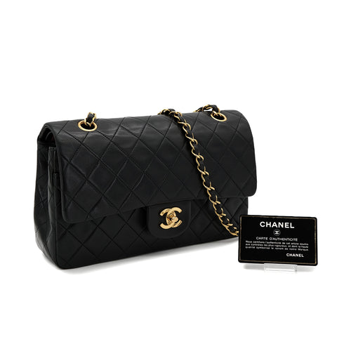 VINTAGE CHANEL CLASSIC FLAP MEDIUM CHAIN SHOULDER BAG BLACK LAMB SKIN GOLD HARDWARE 90322166