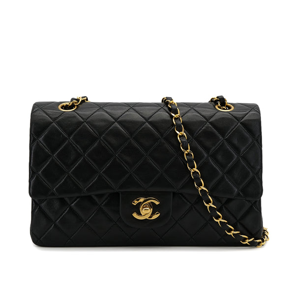 VINTAGE CHANEL CLASSIC FLAP MEDIUM CHAIN SHOULDER BAG BLACK LAMB SKIN GOLD HARDWARE 90323199