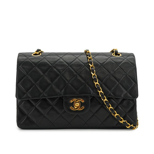 VINTAGE CHANEL CLASSIC FLAP MEDIUM CHAIN SHOULDER BAG BLACK LAMB SKIN GOLD HARDWARE 90325593