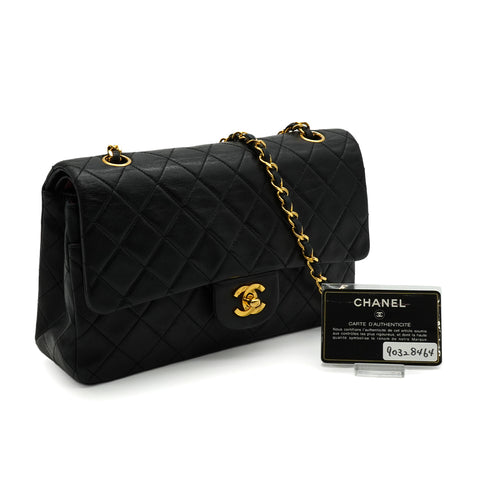 VINTAGE CHANEL CLASSIC FLAP MEDIUM CHAIN SHOULDER BAG BLACK LAMB SKIN GOLD HARDWARE 90328464