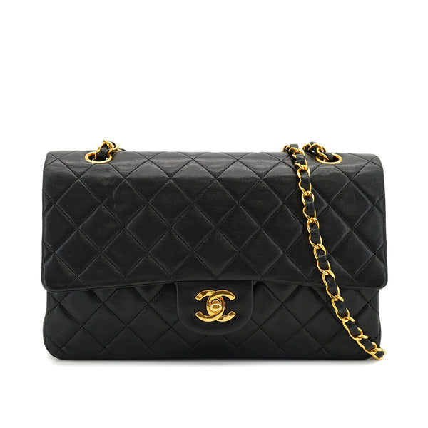VINTAGE CHANEL CLASSIC FLAP MEDIUM CHAIN SHOULDER BAG BLACK LAMB SKIN GOLD HARDWARE 90331668