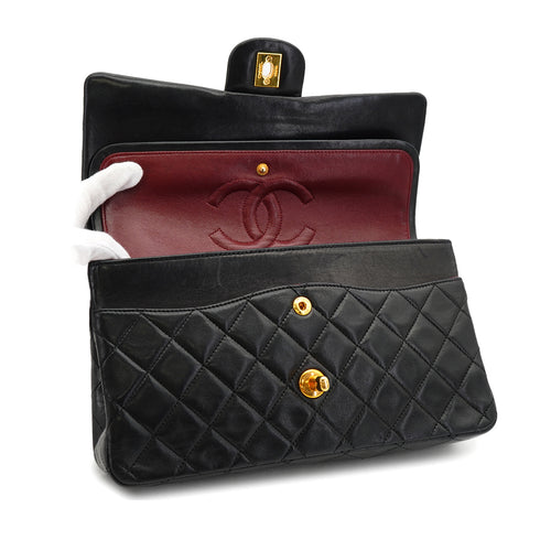 VINTAGE CHANEL CLASSIC FLAP MEDIUM CHAIN SHOULDER BAG BLACK LAMB SKIN GOLD HARDWARE 90331668