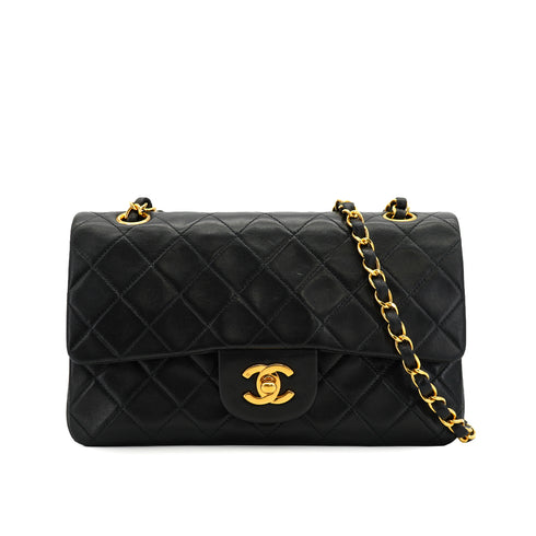 VINTAGE CHANEL CLASSIC FLAP SMALL CHAIN SHOULDER BAG BLACK LAMB SKIN GOLD HARDWARE 90332589