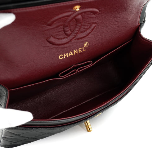 VINTAGE CHANEL CLASSIC FLAP SMALL CHAIN SHOULDER BAG BLACK LAMB SKIN GOLD HARDWARE 90332589