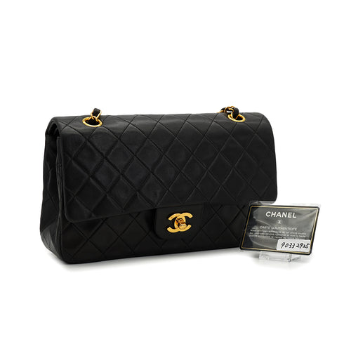 VINTAGE CHANEL CLASSIC FLAP MEDIUM CHAIN SHOULDER BAG BLACK LAMB SKIN GOLD HARDWARE 90332925