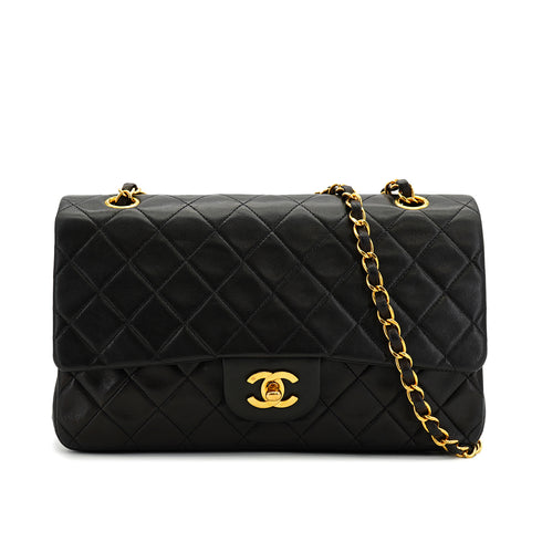 VINTAGE CHANEL CLASSIC FLAP MEDIUM CHAIN SHOULDER BAG BLACK LAMB SKIN GOLD HARDWARE 90332925