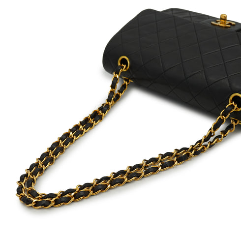 VINTAGE CHANEL CLASSIC FLAP MEDIUM CHAIN SHOULDER BAG BLACK LAMB SKIN GOLD HARDWARE 90332925