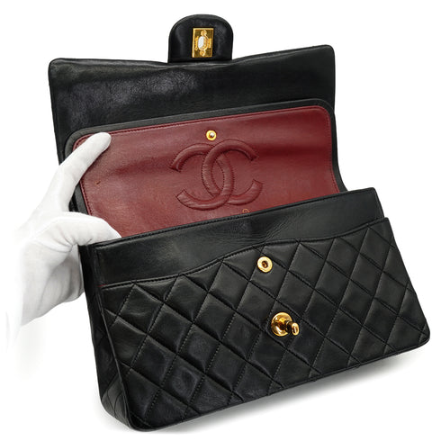 VINTAGE CHANEL CLASSIC FLAP MEDIUM CHAIN SHOULDER BAG BLACK LAMB SKIN GOLD HARDWARE 90332926