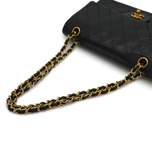 VINTAGE CHANEL CLASSIC FLAP MEDIUM CHAIN SHOULDER BAG BLACK LAMB SKIN GOLD HARDWARE 90332926