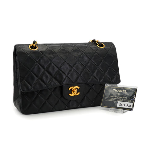 VINTAGE CHANEL CLASSIC FLAP MEDIUM CHAIN SHOULDER BAG BLACK LAMB SKIN GOLD HARDWARE 90332926