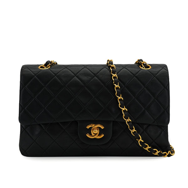 VINTAGE CHANEL CLASSIC FLAP MEDIUM CHAIN SHOULDER BAG BLACK LAMB SKIN GOLD HARDWARE 90333179