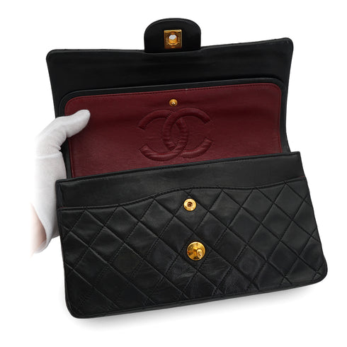 VINTAGE CHANEL CLASSIC FLAP MEDIUM CHAIN SHOULDER BAG BLACK LAMB SKIN GOLD HARDWARE 90333179