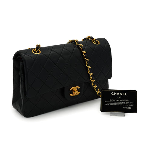 VINTAGE CHANEL CLASSIC FLAP MEDIUM CHAIN SHOULDER BAG BLACK LAMB SKIN GOLD HARDWARE 90333179