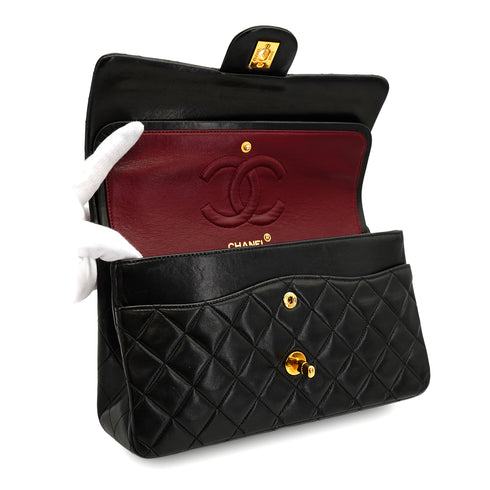 VINTAGE CHANEL CLASSIC FLAP MEDIUM CHAIN SHOULDER BAG BLACK LAMB SKIN GOLD HARDWARE 90333714