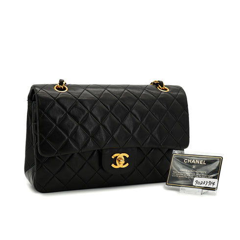 VINTAGE CHANEL CLASSIC FLAP MEDIUM CHAIN SHOULDER BAG BLACK LAMB SKIN GOLD HARDWARE 90333714