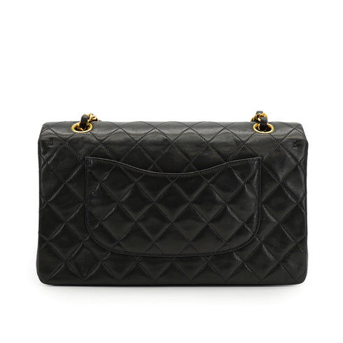 VINTAGE CHANEL CLASSIC FLAP MEDIUM CHAIN SHOULDER BAG BLACK LAMB SKIN GOLD HARDWARE 90334157