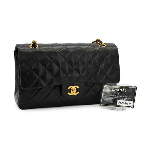 VINTAGE CHANEL CLASSIC FLAP MEDIUM CHAIN SHOULDER BAG BLACK LAMB SKIN GOLD HARDWARE 90334157