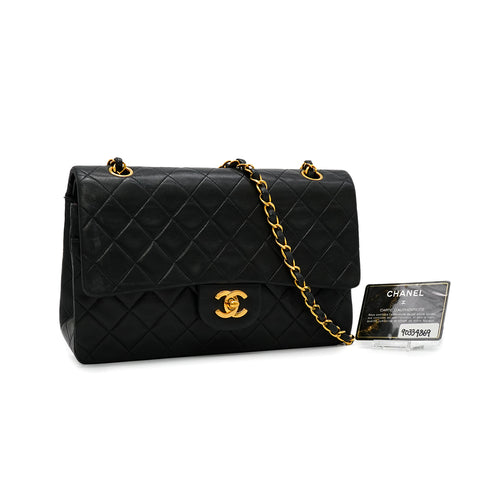 VINTAGE CHANEL CLASSIC FLAP MEDIUM CHAIN SHOULDER BAG BLACK LAMB SKIN GOLD HARDWARE 90334869