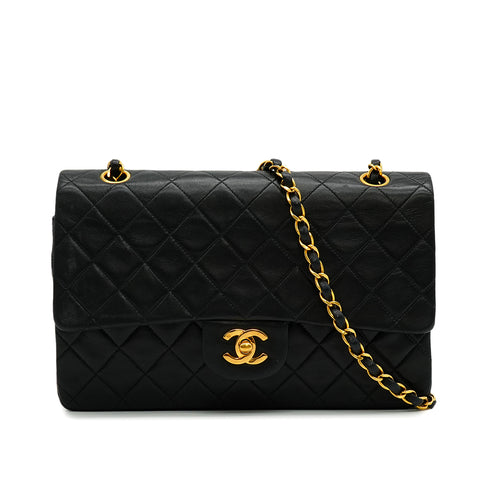 VINTAGE CHANEL CLASSIC FLAP MEDIUM CHAIN SHOULDER BAG BLACK LAMB SKIN GOLD HARDWARE 90334869