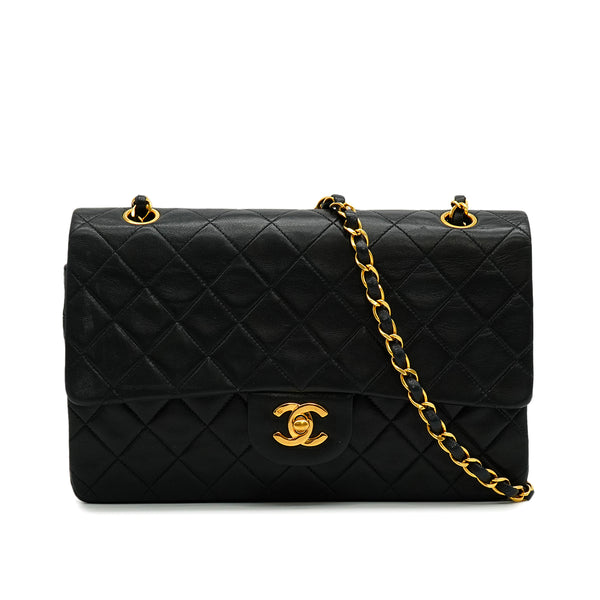 VINTAGE CHANEL CLASSIC FLAP MEDIUM CHAIN SHOULDER BAG BLACK LAMB SKIN GOLD HARDWARE 90334869