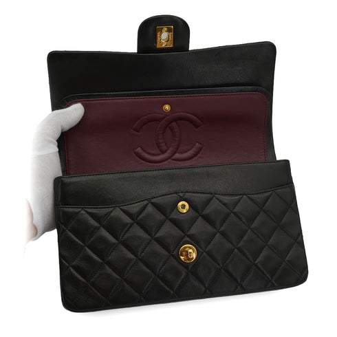 VINTAGE CHANEL CLASSIC FLAP MEDIUM CHAIN SHOULDER BAG BLACK LAMB SKIN GOLD HARDWARE 90335482