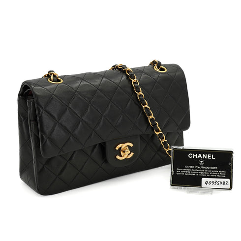 VINTAGE CHANEL CLASSIC FLAP MEDIUM CHAIN SHOULDER BAG BLACK LAMB SKIN GOLD HARDWARE 90335482