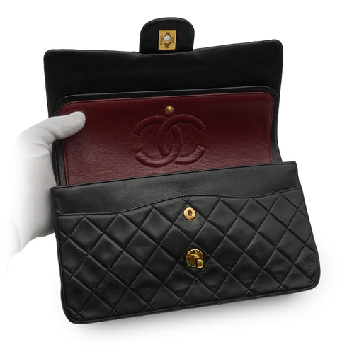 VINTAGE CHANEL CLASSIC FLAP MEDIUM CHAIN SHOULDER BAG BLACK LAMB SKIN GOLD HARDWARE 90335753