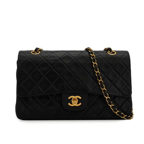 VINTAGE CHANEL CLASSIC FLAP MEDIUM CHAIN SHOULDER BAG BLACK LAMB SKIN GOLD HARDWARE 90335753