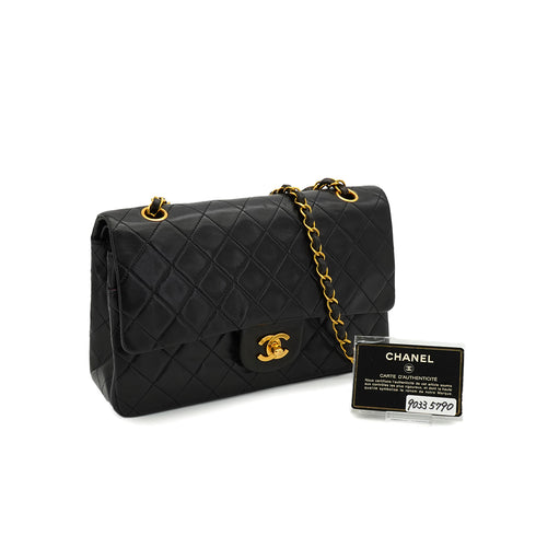 VINTAGE CHANEL CLASSIC FLAP MEDIUM CHAIN SHOULDER BAG BLACK LAMB SKIN GOLD HARDWARE 90335790