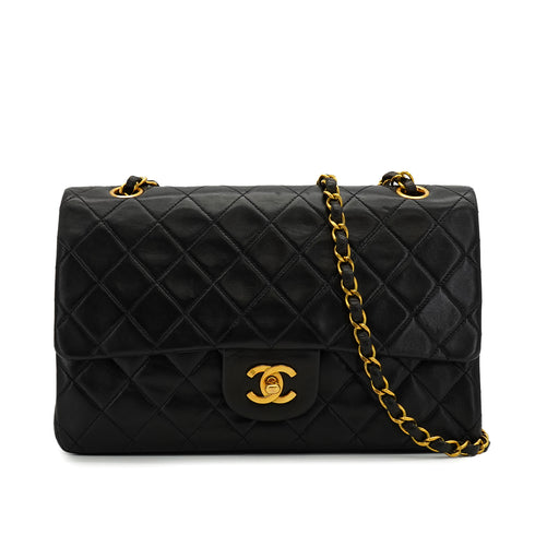 VINTAGE CHANEL CLASSIC FLAP MEDIUM CHAIN SHOULDER BAG BLACK LAMB SKIN GOLD HARDWARE 90335790