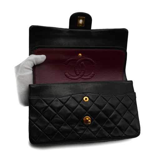 VINTAGE CHANEL CLASSIC FLAP MEDIUM CHAIN SHOULDER BAG BLACK LAMB SKIN GOLD HARDWARE 90335790