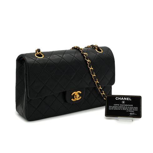 VINTAGE CHANEL CLASSIC FLAP MEDIUM CHAIN SHOULDER BAG BLACK LAMB SKIN GOLD HARDWARE 90339978
