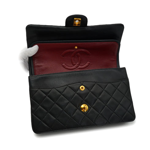VINTAGE CHANEL CLASSIC FLAP MEDIUM CHAIN SHOULDER BAG BLACK LAMB SKIN GOLD HARDWARE 90339978