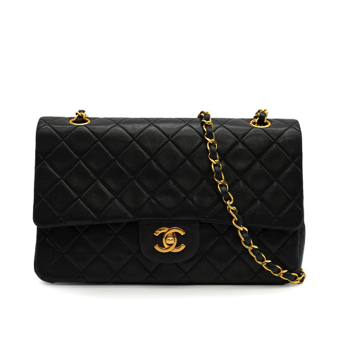 VINTAGE CHANEL CLASSIC FLAP MEDIUM CHAIN SHOULDER BAG BLACK LAMB SKIN GOLD HARDWARE 90340139