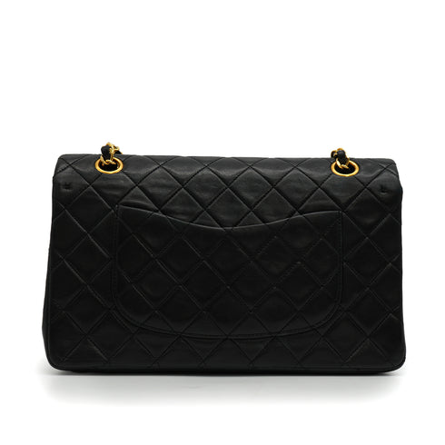 VINTAGE CHANEL CLASSIC FLAP MEDIUM CHAIN SHOULDER BAG BLACK LAMB SKIN GOLD HARDWARE 90340139