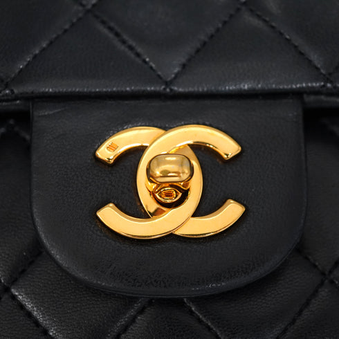 VINTAGE CHANEL CLASSIC FLAP MEDIUM CHAIN SHOULDER BAG BLACK LAMB SKIN GOLD HARDWARE 90340139