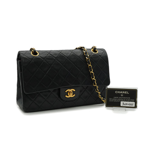 VINTAGE CHANEL CLASSIC FLAP MEDIUM CHAIN SHOULDER BAG BLACK LAMB SKIN GOLD HARDWARE 90340385
