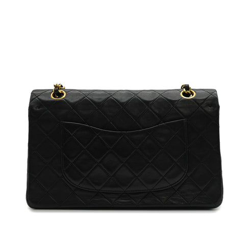 VINTAGE CHANEL CLASSIC FLAP MEDIUM CHAIN SHOULDER BAG BLACK LAMB SKIN GOLD HARDWARE 90340385