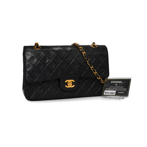 VINTAGE CHANEL CLASSIC FLAP MEDIUM CHAIN SHOULDER BAG BLACK LAMB SKIN GOLD HARDWARE 90340460